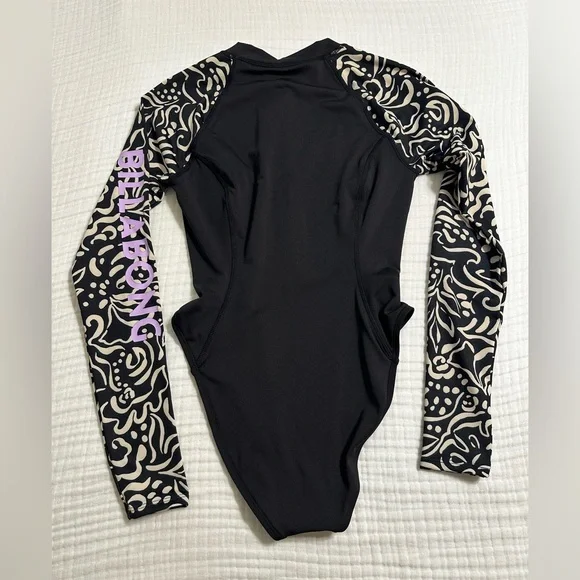 Billabong Black One-Piece Swimsuit with Patterned Long Sleeves - Picture 6 of 6